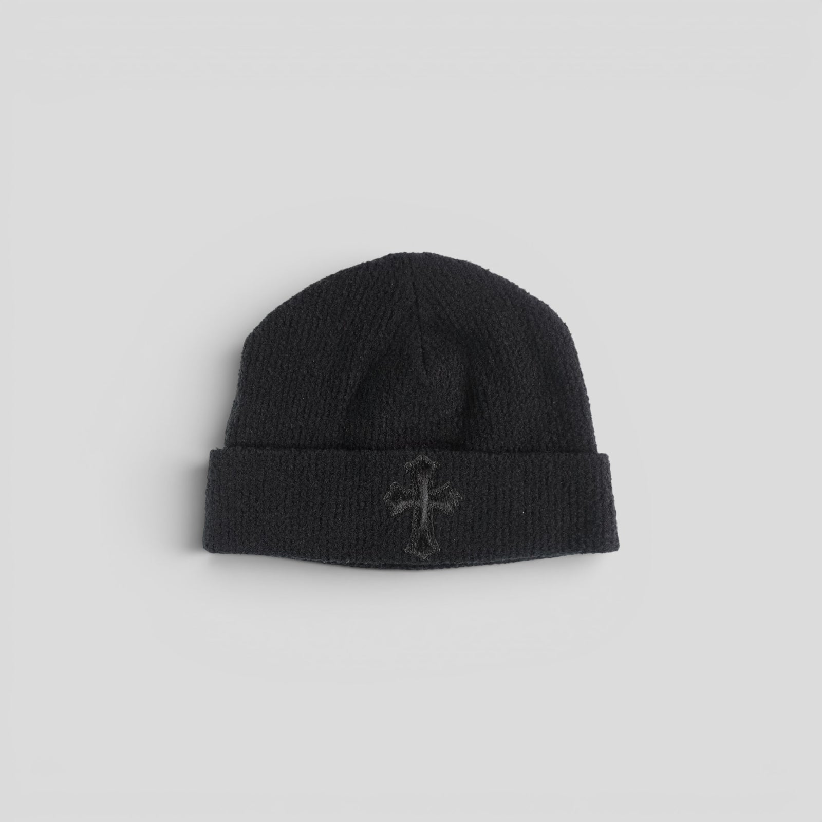 Chrome Hearts Pony Hair Cross Patch Beanie in Black