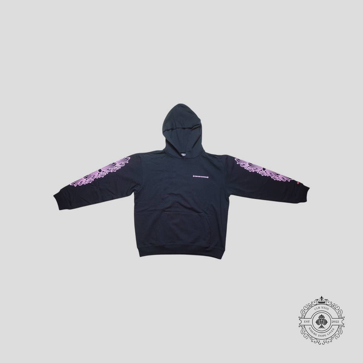 Chrome Hearts Scroll Logo Hoodie in Black/Pink