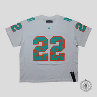Amiri Palm Tree 22 Oversized Football T-Shirt in White/Mint Green/Orange