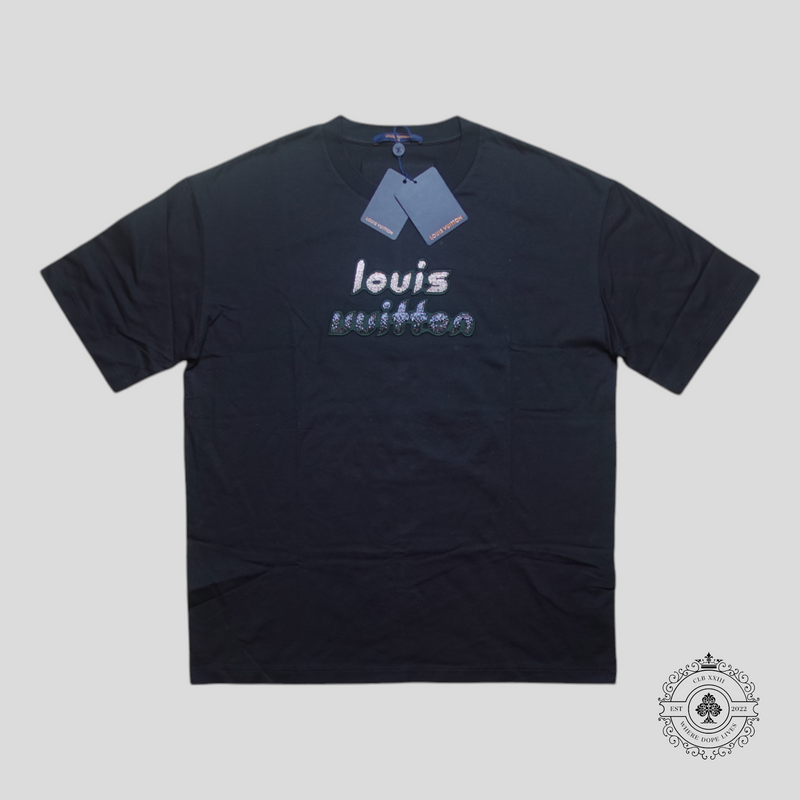 Louis Vuitton Beads Embroidered T-Shirt in Black/Silver