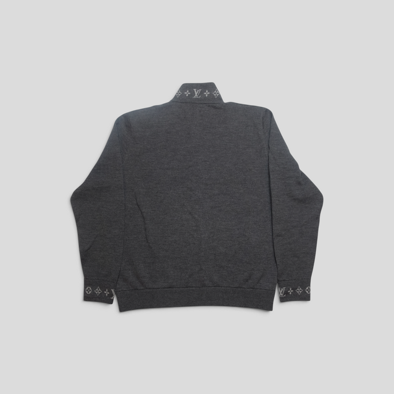 CLB XXIII Louis Vuitton grey double faced knit wool travel blouson with monogram collar and cuff detailing