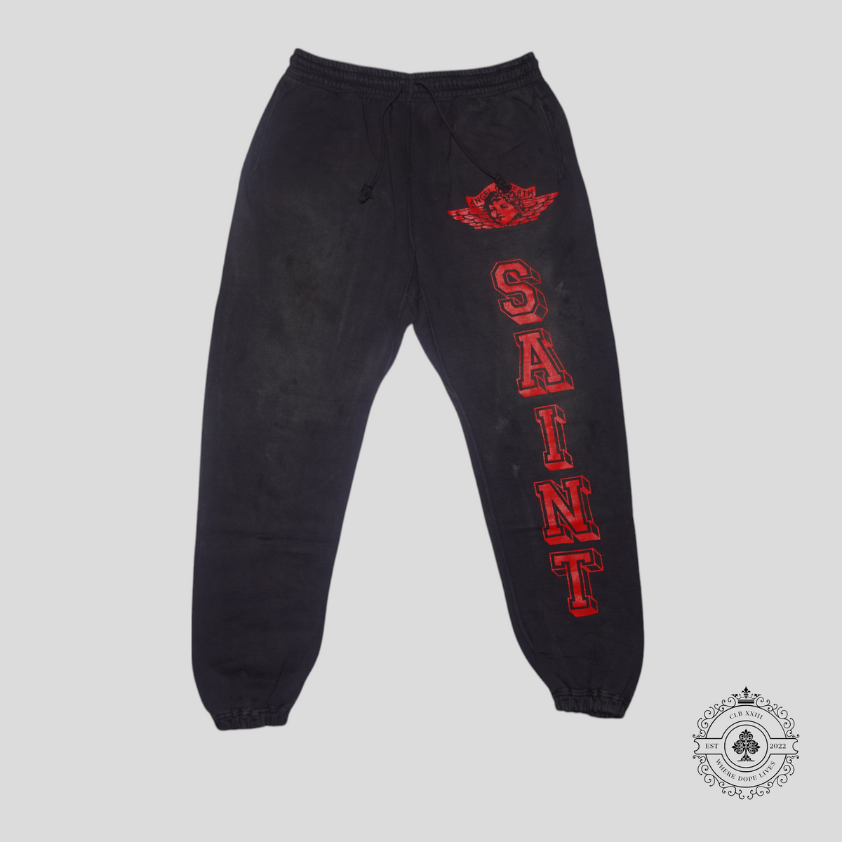 Saint Michael Angel Of Death Sweatpants in Grey/Red