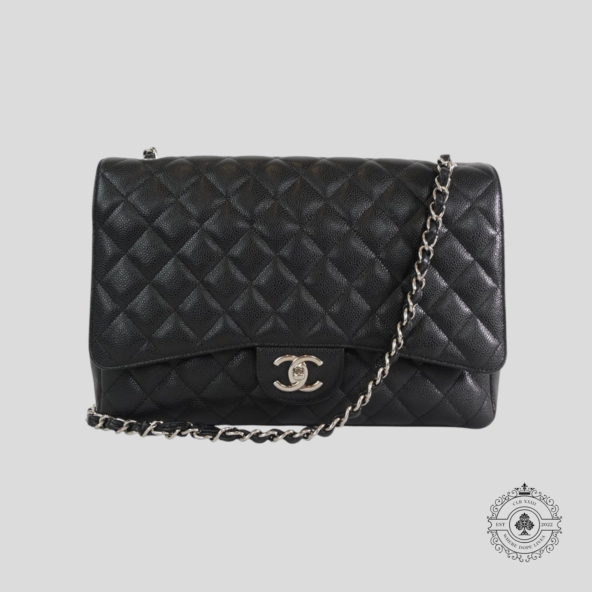 Chanel Caviar Leather Jumbo Quilted Flap Bag in Black