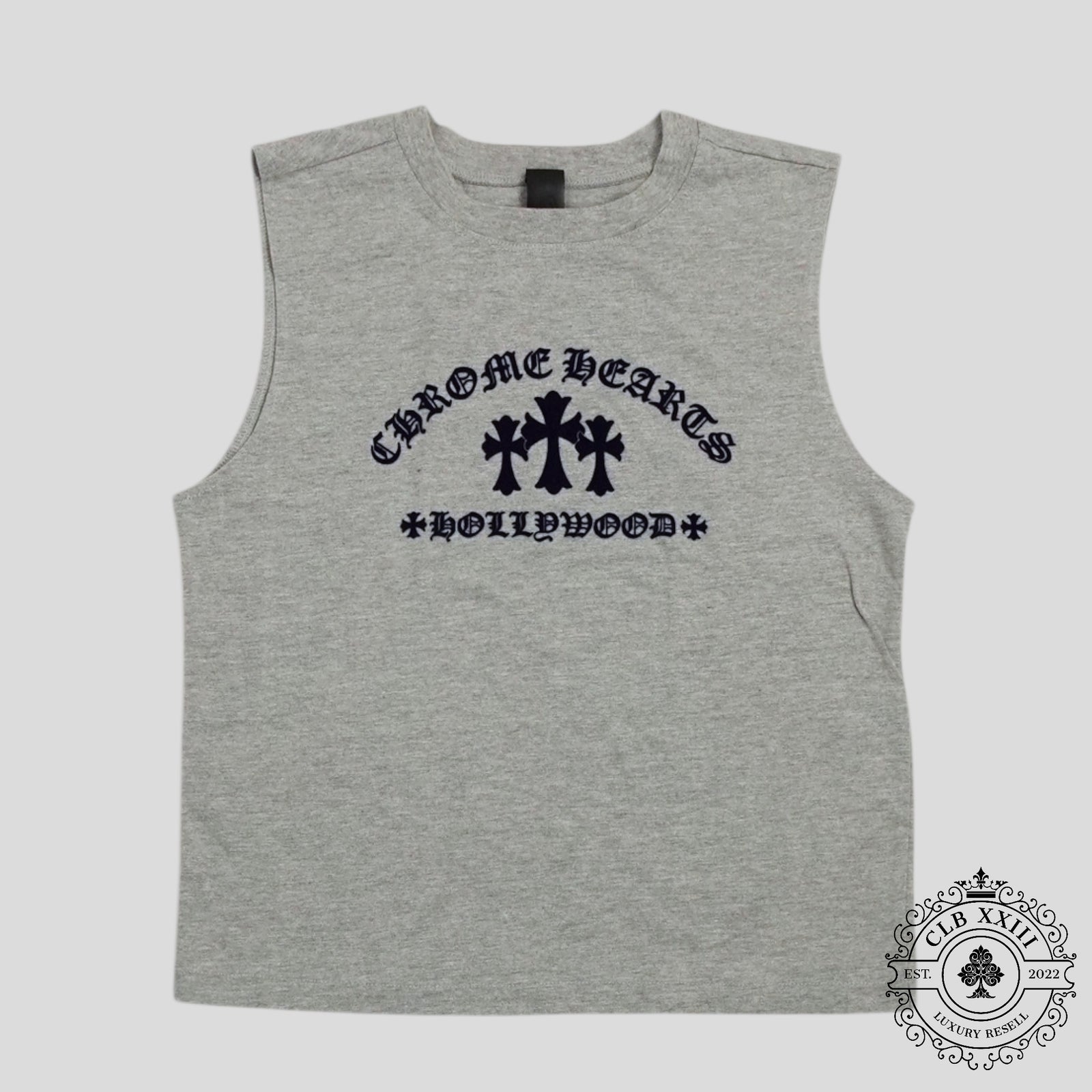 Chrome Hearts Women's Triple Cross Flocked Sleeveless Shirt in Gray