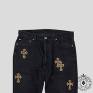 Chrome Hearts Leopard Cross Patch Jeans in Black