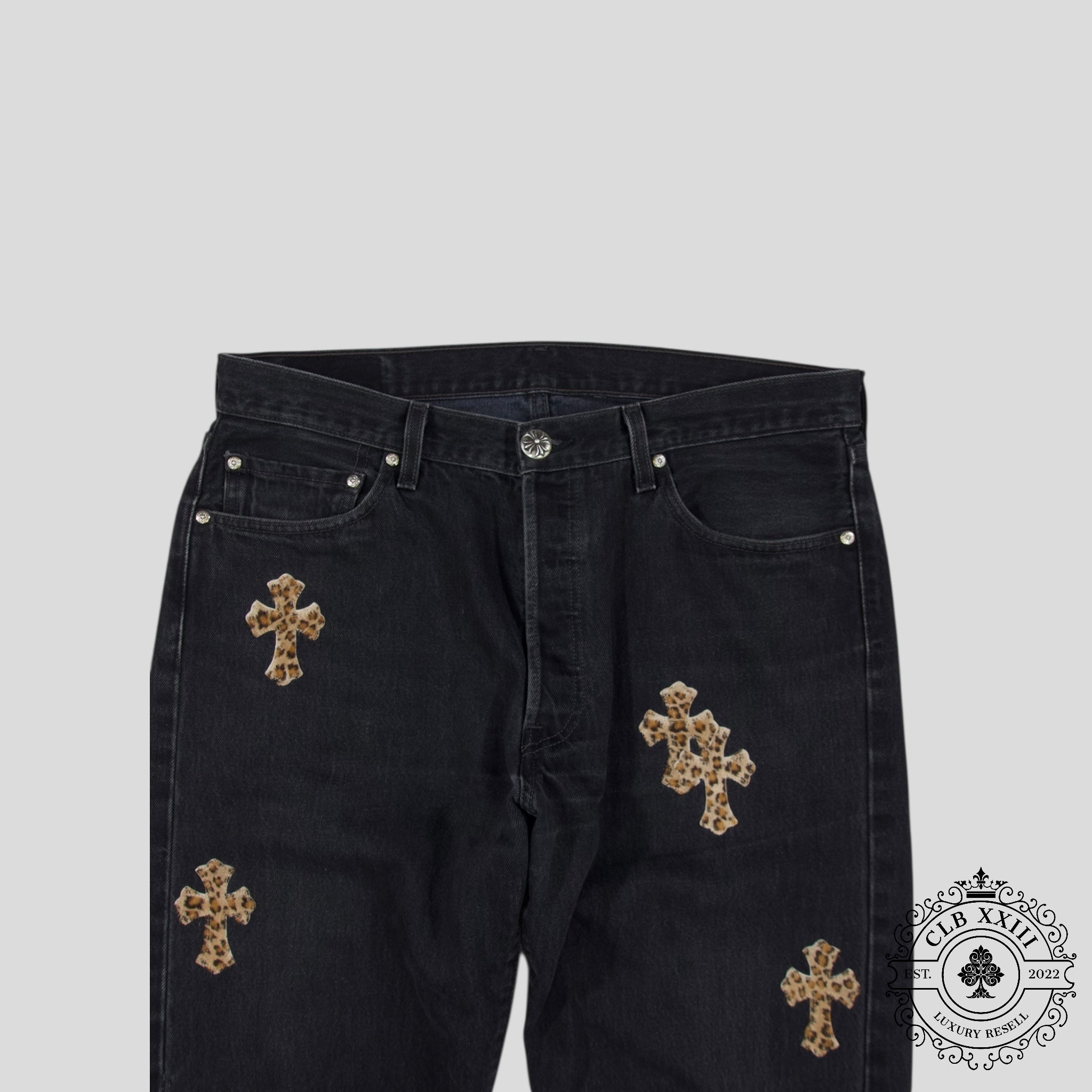 Chrome Hearts Leopard Cross Patch Jeans in Black