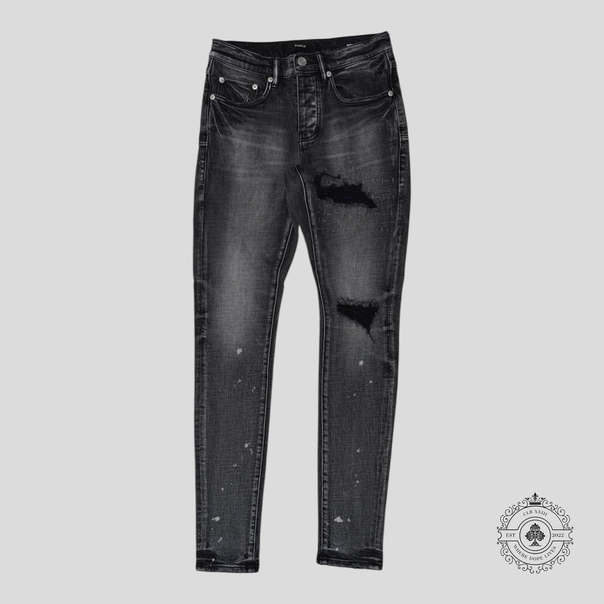 Purple Brand P001 Flannel Patch Skinny Jeans in Aged Black