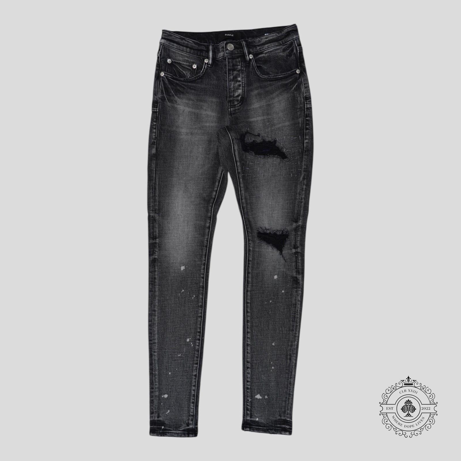 Purple Brand P001 Flannel Patch Skinny Jeans in Aged Black
