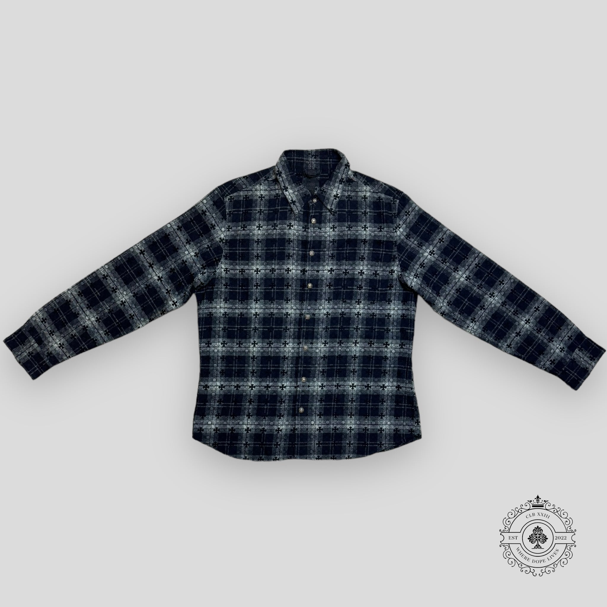 Chrome Hearts Plus Pattern Loose Ends Flannel in Purple / Grey