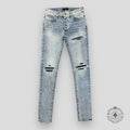 Amiri MX1 Leather Patch Jeans in Stone Indigo