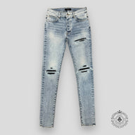 Amiri MX1 Leather Patch Jeans in Stone Indigo