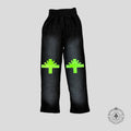 VERTABRAE Knee Logo Sweatpants Washed Black/Neon Green