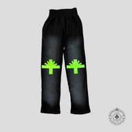 VERTABRAE Knee Logo Sweatpants Washed Black/Neon Green