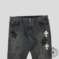 Chrome Heart Fleur Knee Denim in Black/White