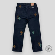 Chrome Hearts Green / Brown Cross Patch Jeans