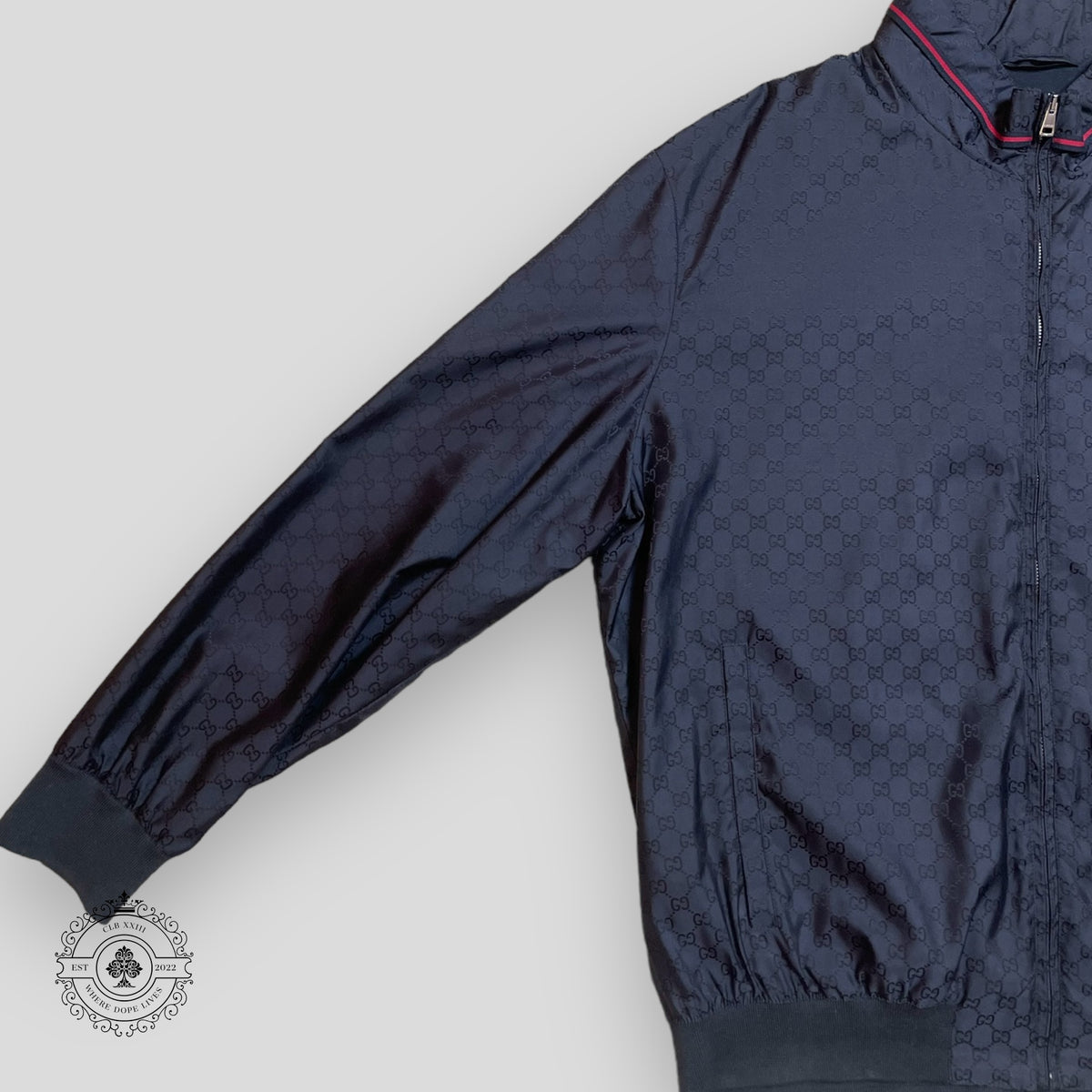 Gucci Monogram Bomber Jacket in Navy Blue