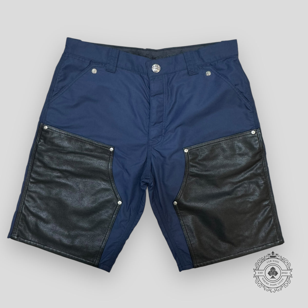 Chrome Hearts Leather Knee Carpenter Short in Navy