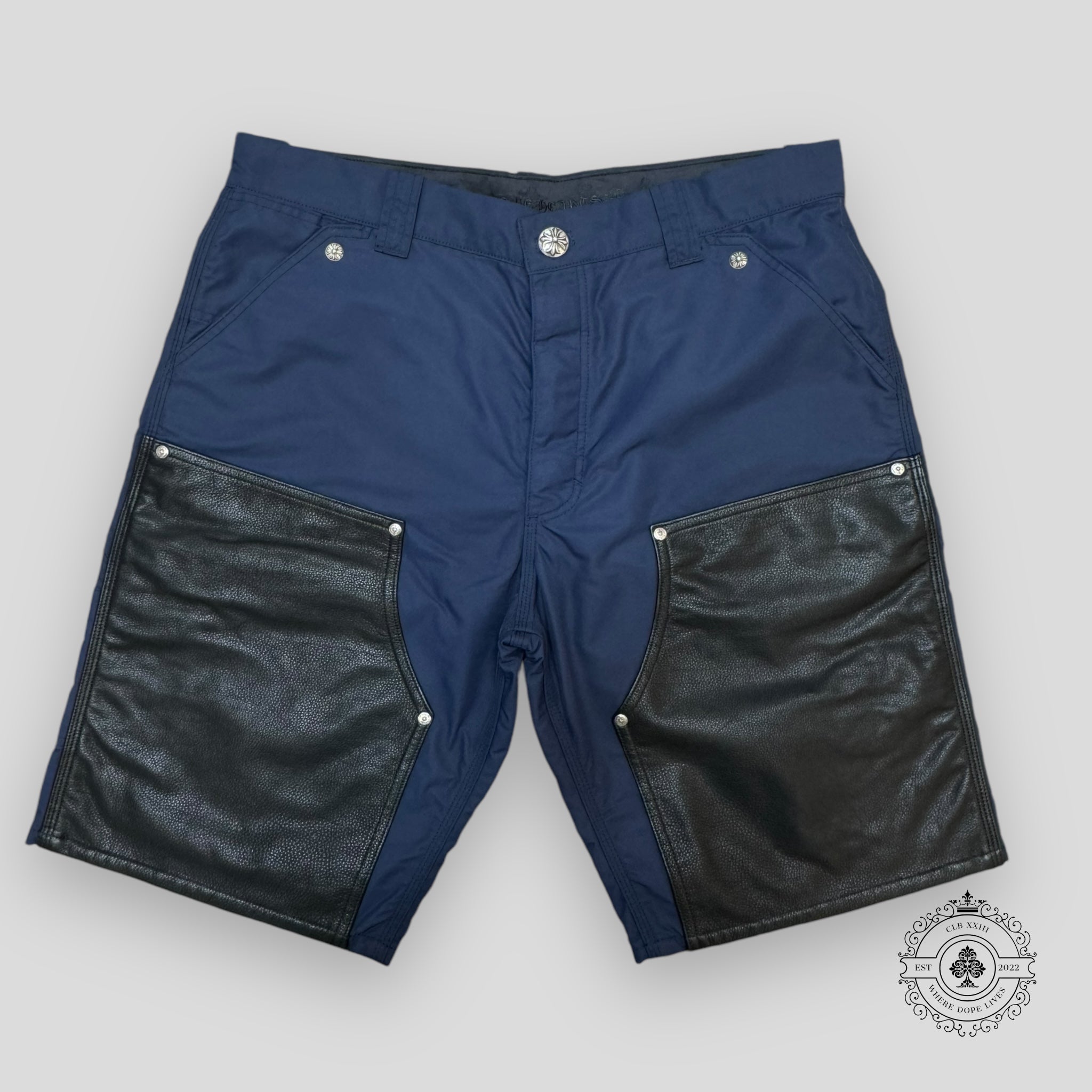 Chrome Hearts Leather Knee Carpenter Short in Navy
