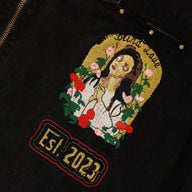 Blind Love Studded Embroidery Mary Trucker Jacket in Black