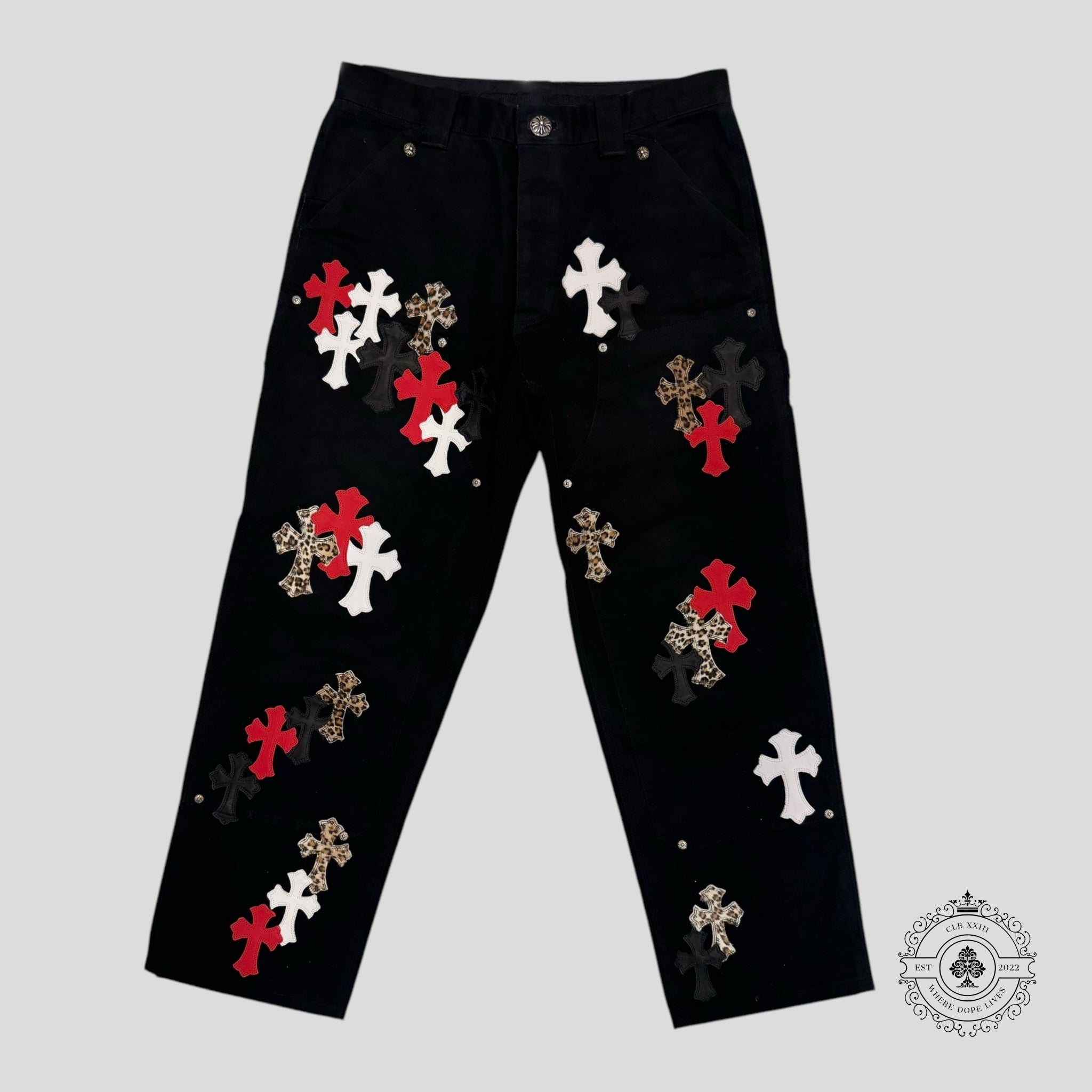 Chrome Hearts Leopard Cross Patch Carpenter Pants