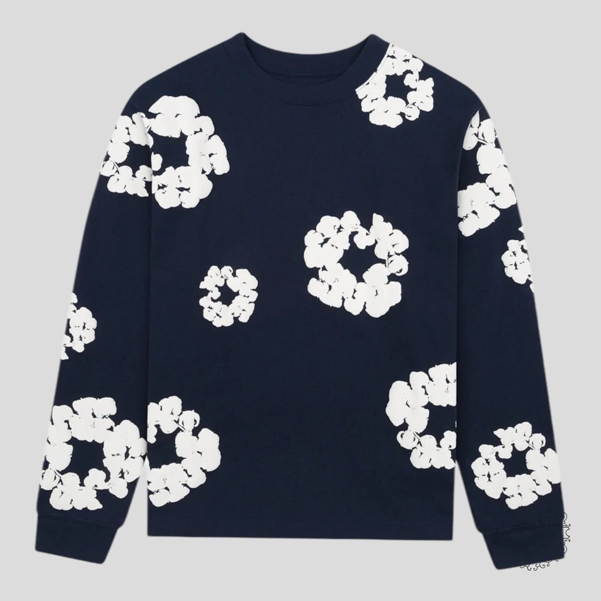 Denim Tears Cotton Wreath Crewneck in Navy