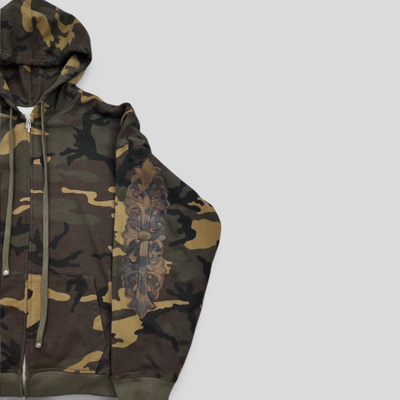 Chrome Hearts Camo Leather Patch Thermal Zip Up Hoodie