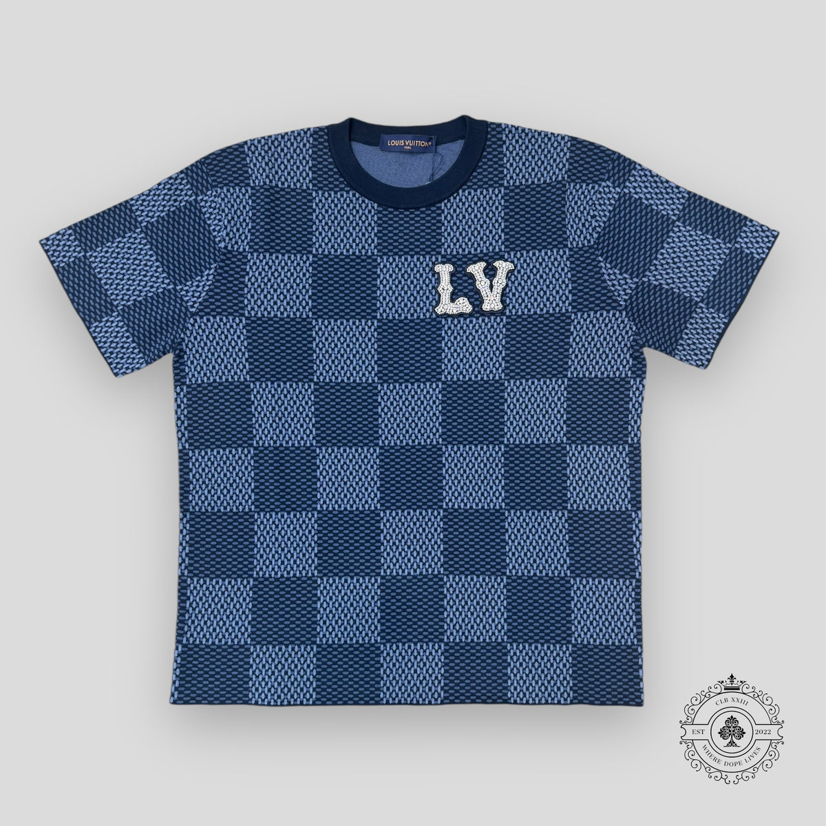 Louis Vuitton Damier Short-Sleeved Crewneck With LV Crystal Patch