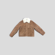 CLB XXIII Louis Vuitton brown monogram shearling jacket with a white fur collar and front pockets