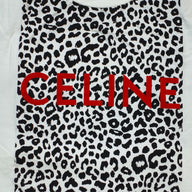 Celine Homme Logo Leopard Print Tee in White
