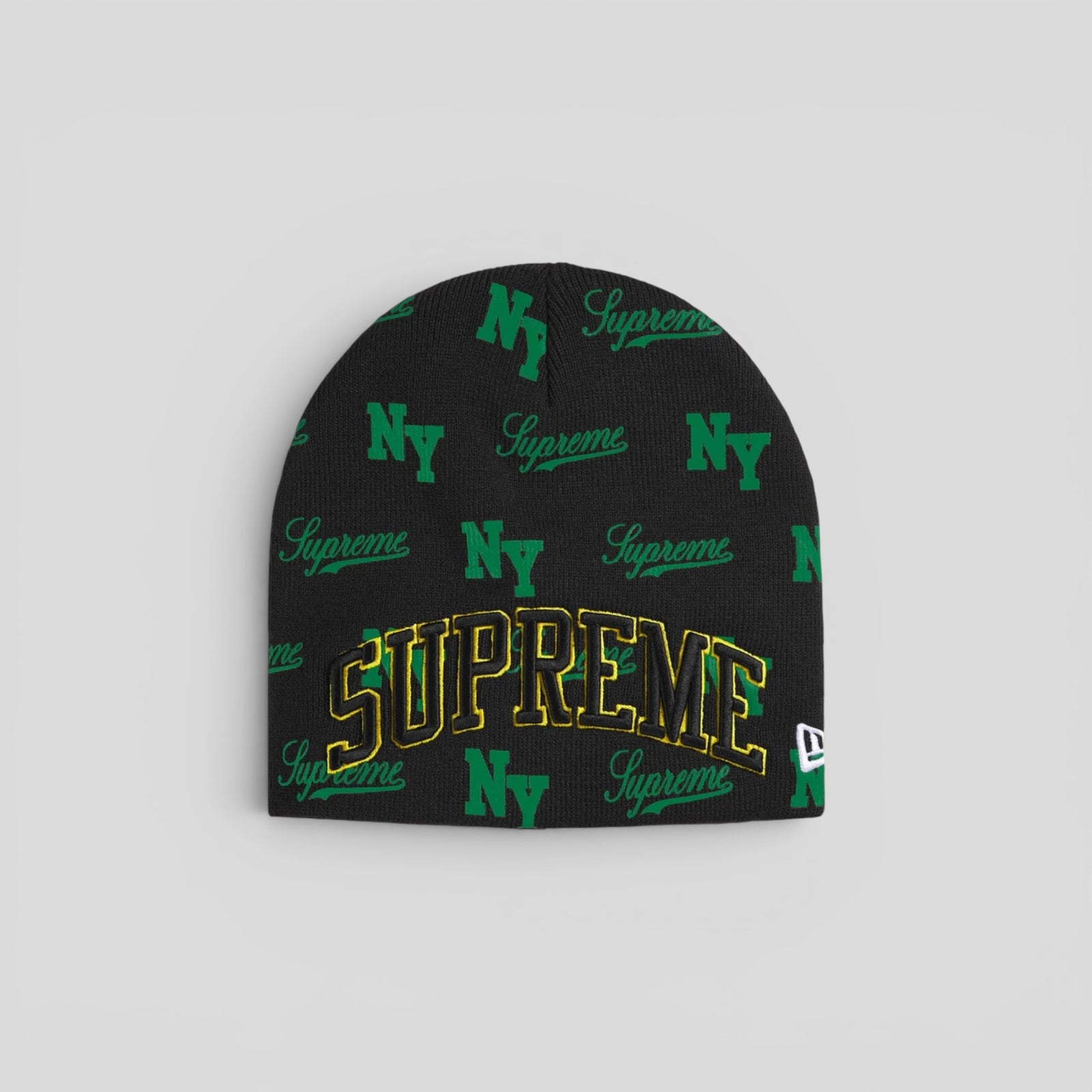Supreme New Era Monogram Beanie in Black & Green