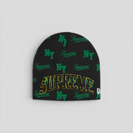 Supreme New Era Monogram Beanie in Black & Green
