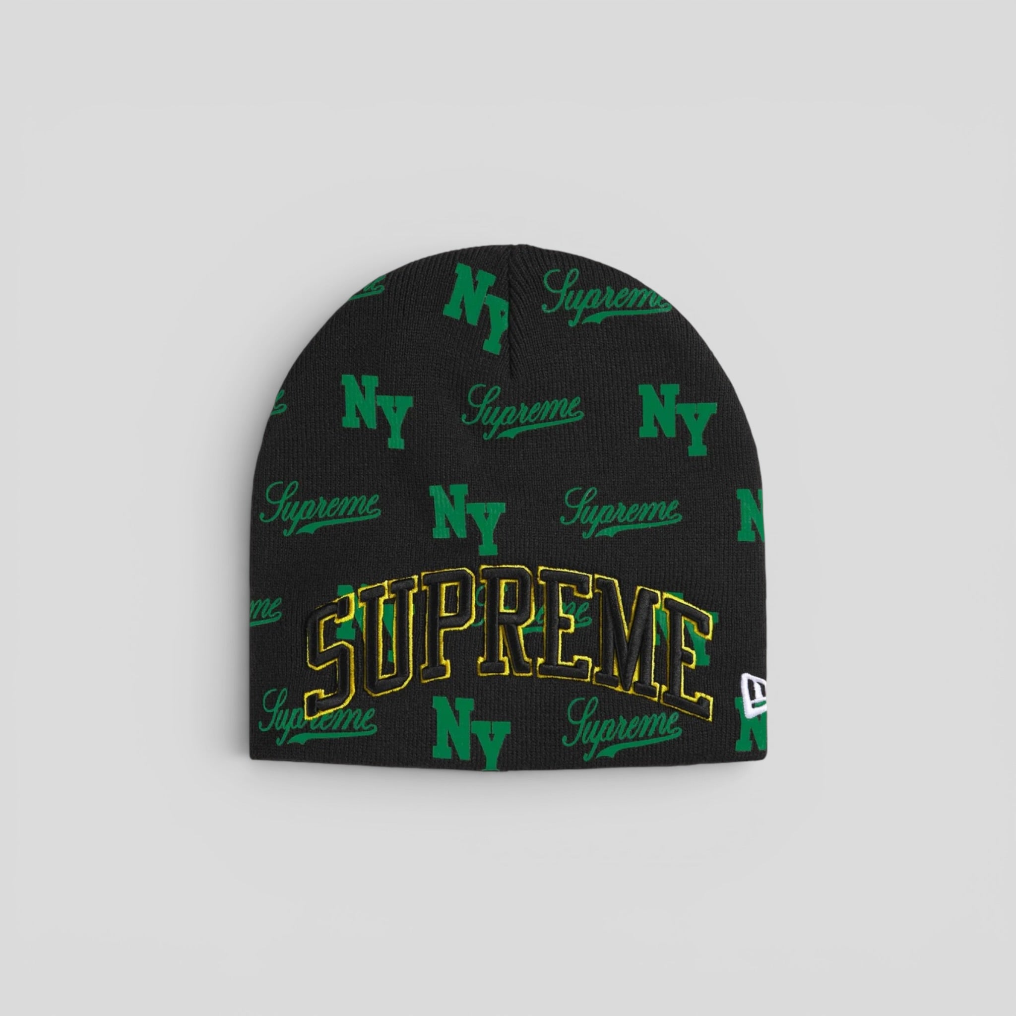 Supreme New Era Monogram Beanie in Black & Green