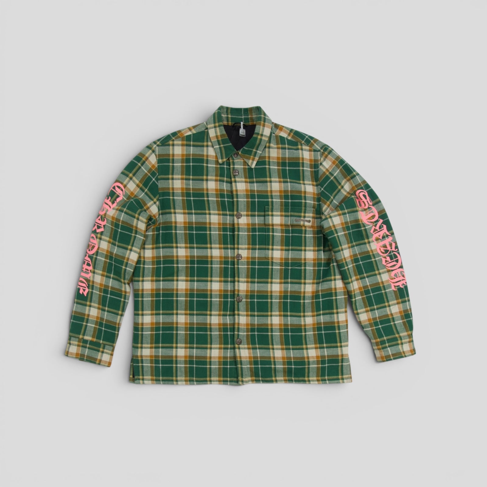 Chrome Hearts Padded Flannel Shirt in Green / Pink