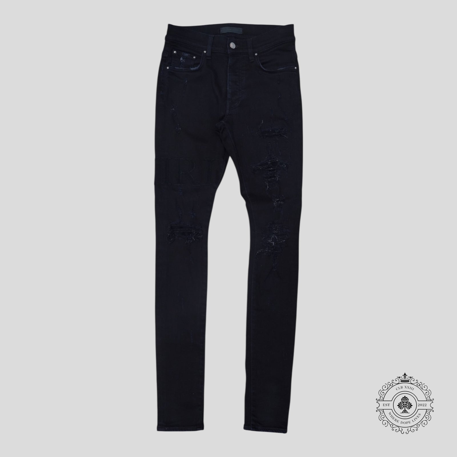 Amiri Serif Logo Jeans in Black