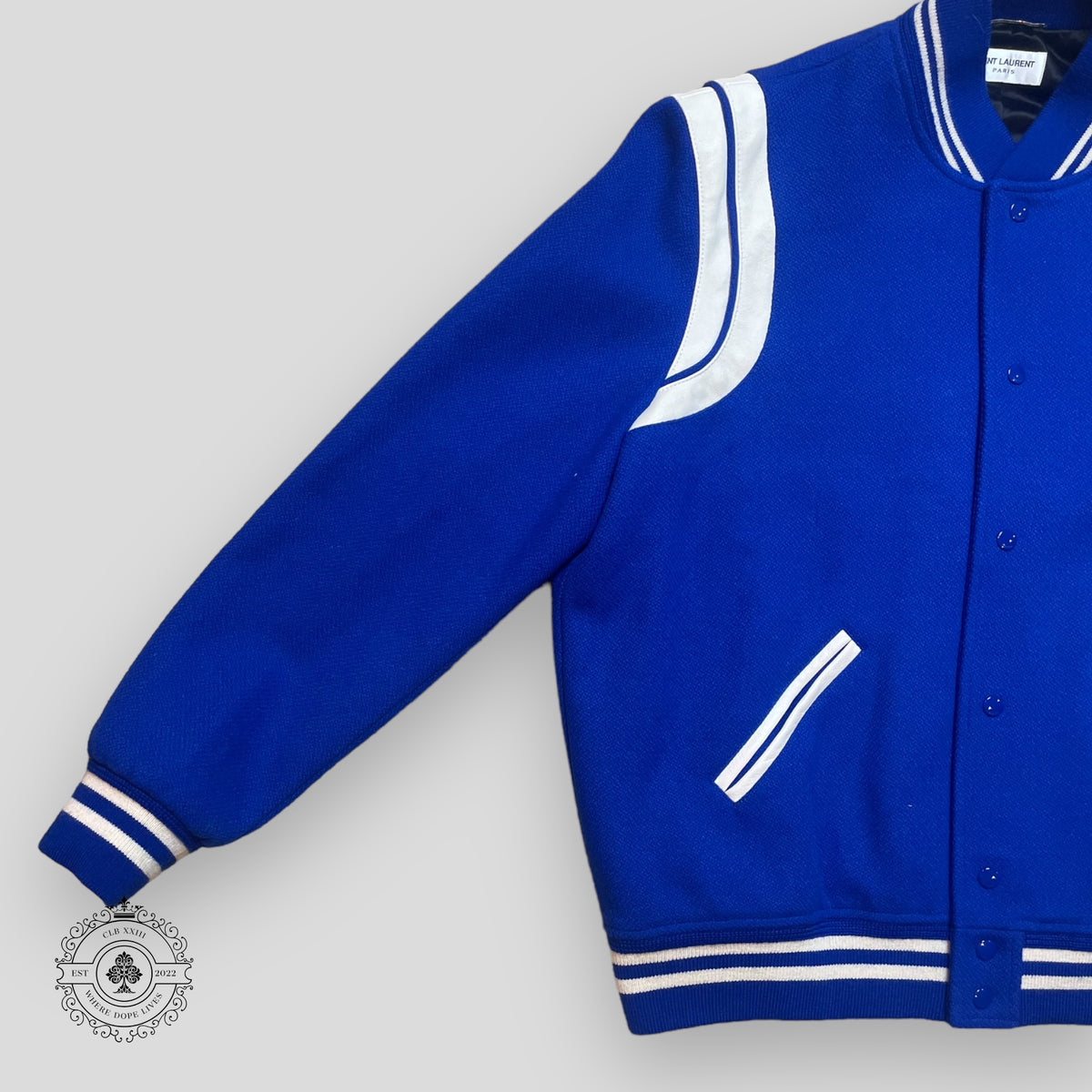 Saint Laurent Varsity Teddy Jacket in Royal Blue