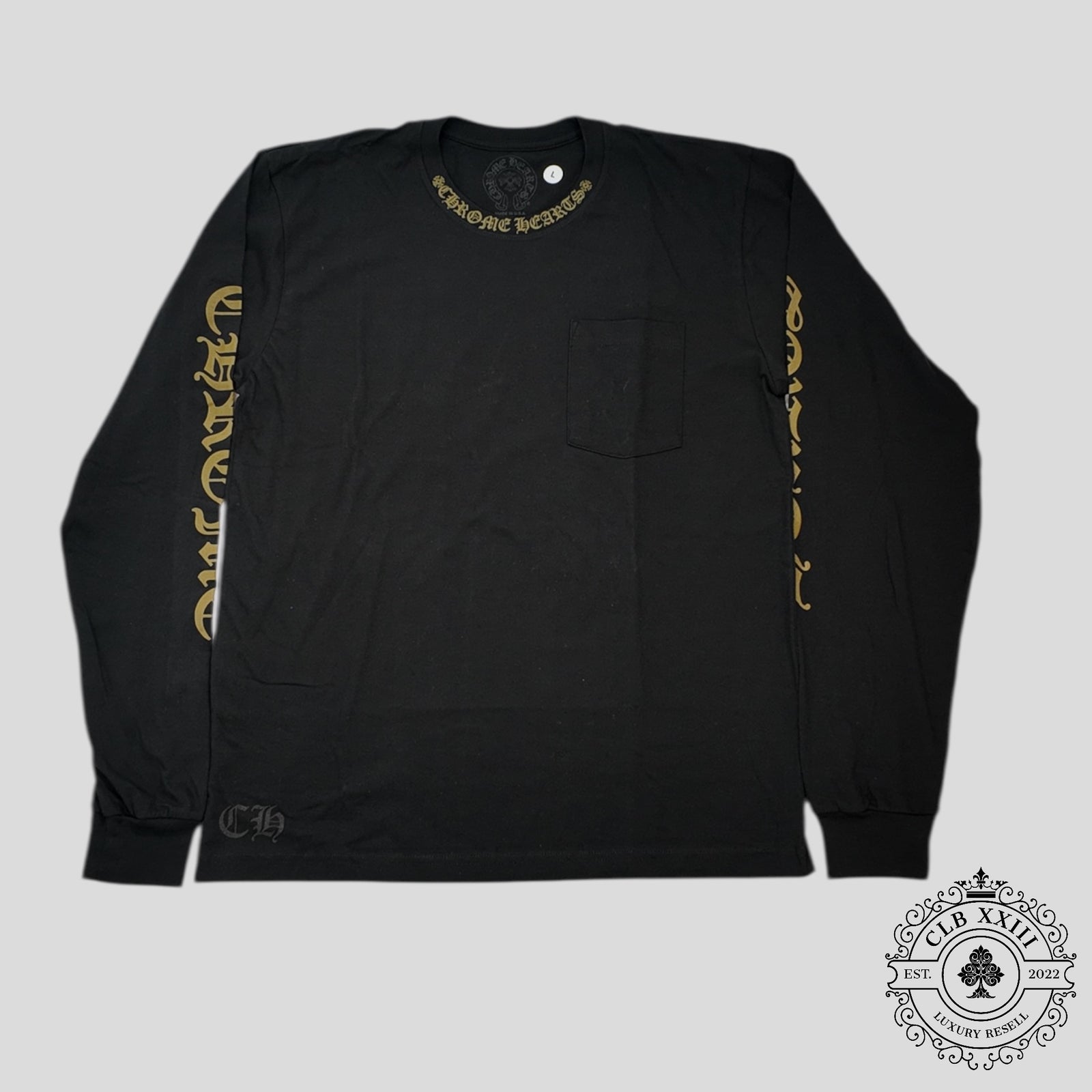 Chrome Hearts Neck Logo Long Sleeve Tee in Black/Gold