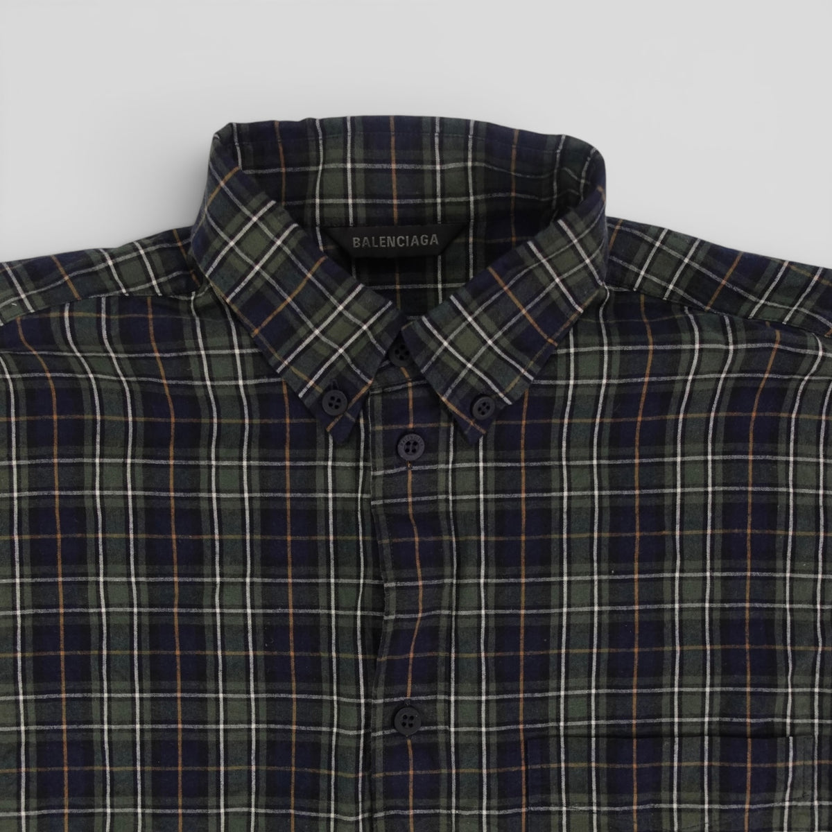 Balenciaga Oversized Cotton Flannel Button Up in Blue/Green