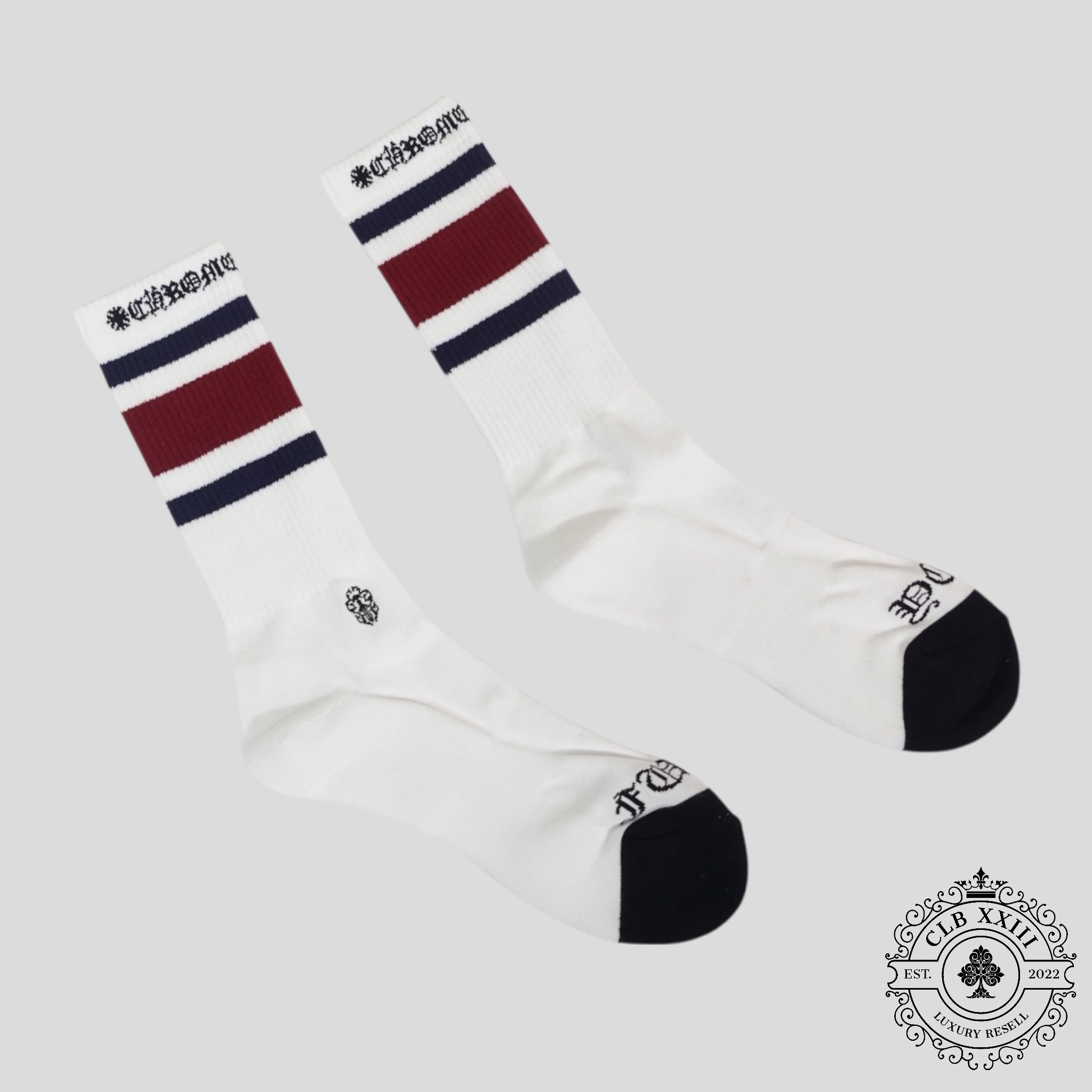 Chrome Hearts Striped Sock in White/Maroon