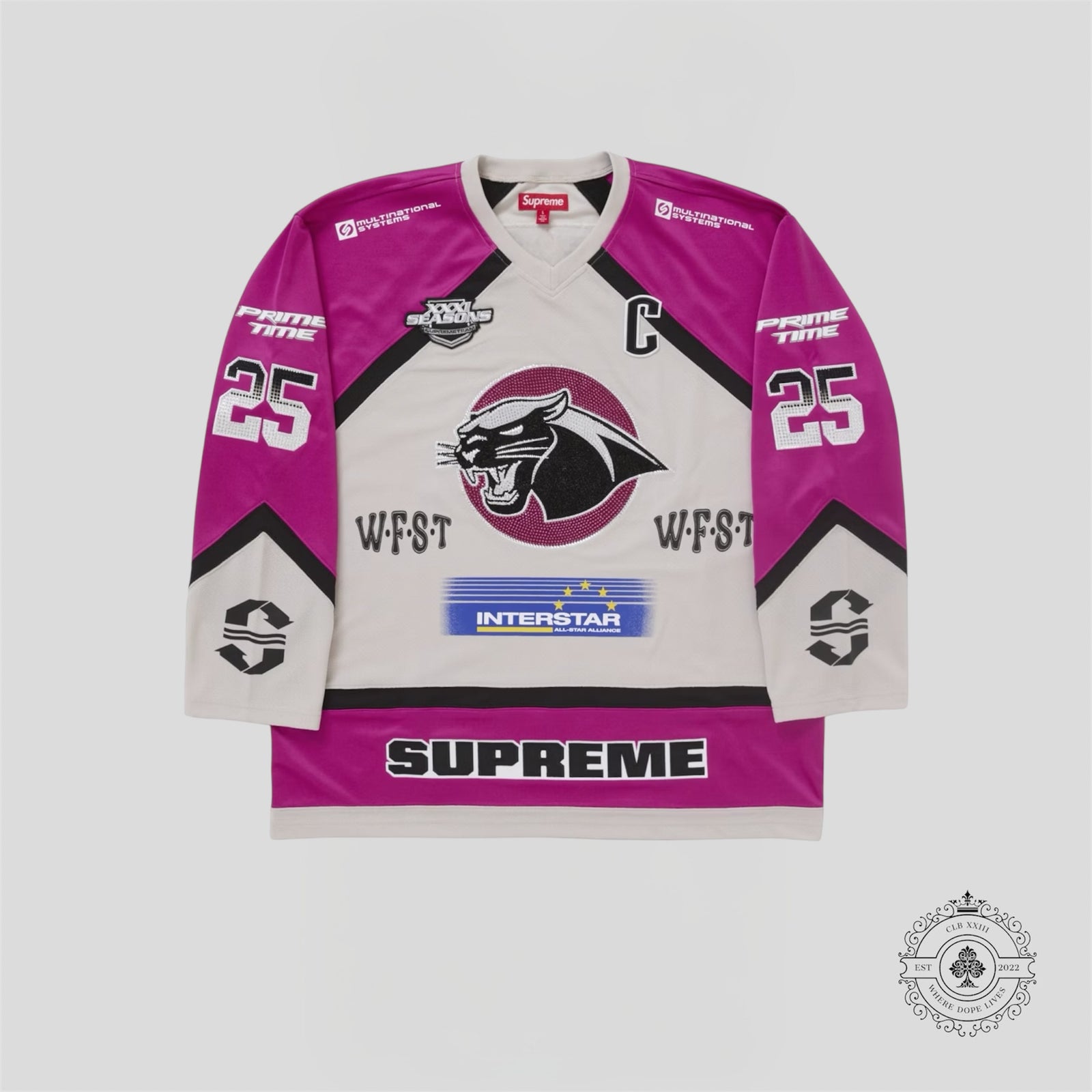 Supreme Rhinestone Hockey Jersey in Light Grey