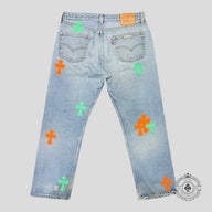 Chrome Hearts Cross Patch Jeans in Green / Orange