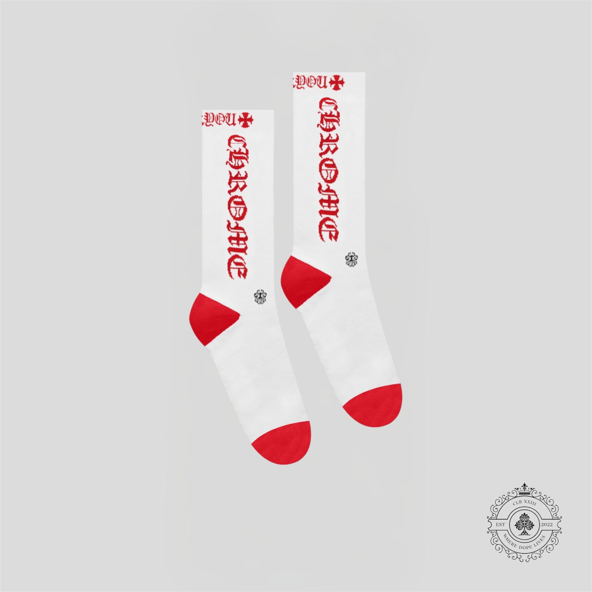 Chrome Hearts CH Logo Socks in White/Red