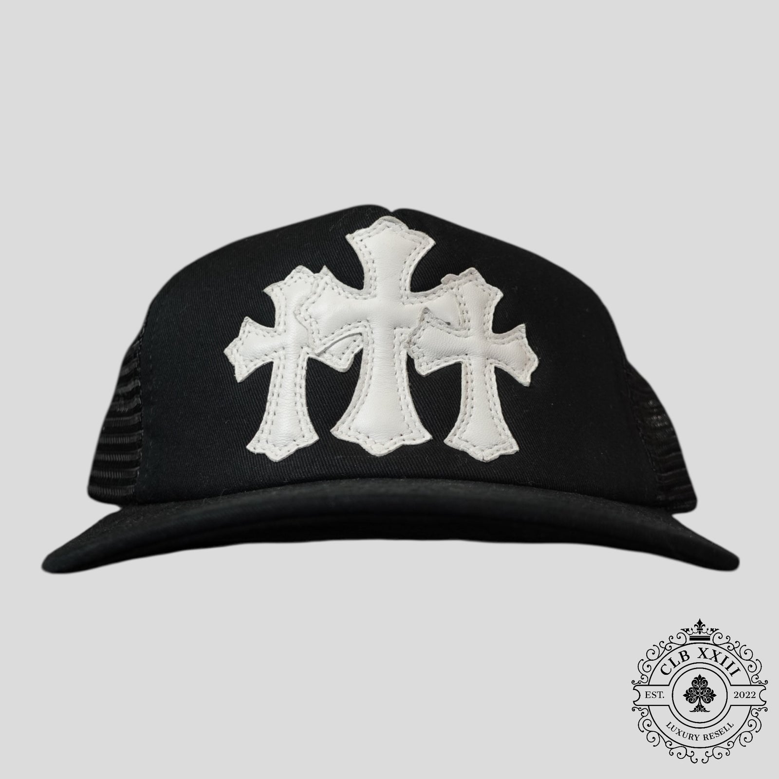 Chrome Hearts Triple Cross Trucker Hat in Black / White