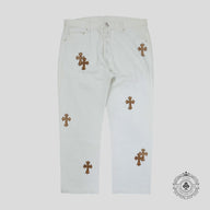 Chrome Hearts Levis Cross Patch Jeans in White / Leopard