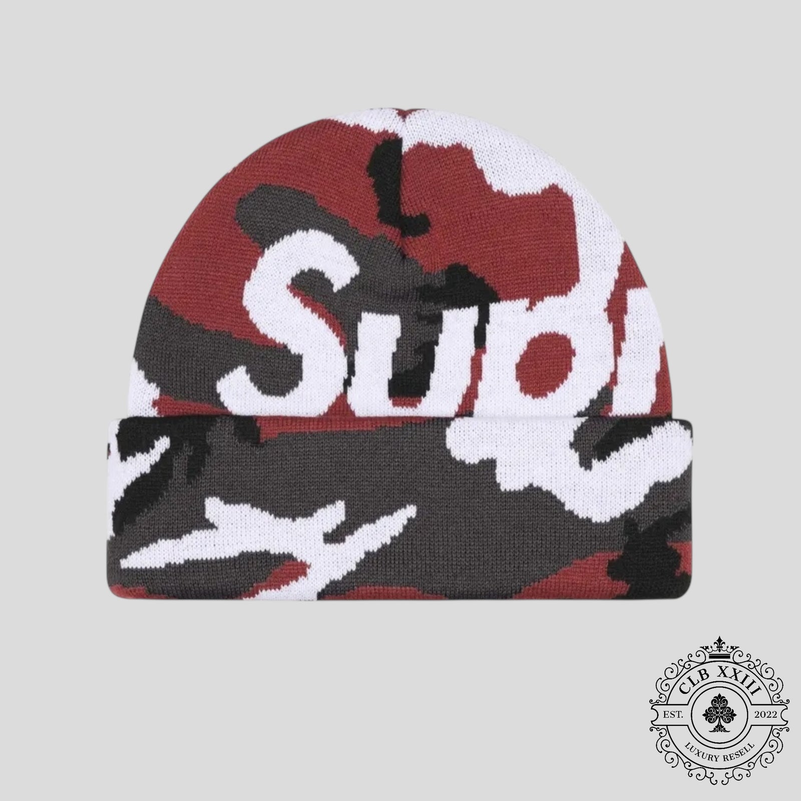 Supreme Camo Big Logo Beanie Red Camo