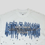 Blind Love Artistic Trafficking Rhinestone T-Shirt in White/Blue