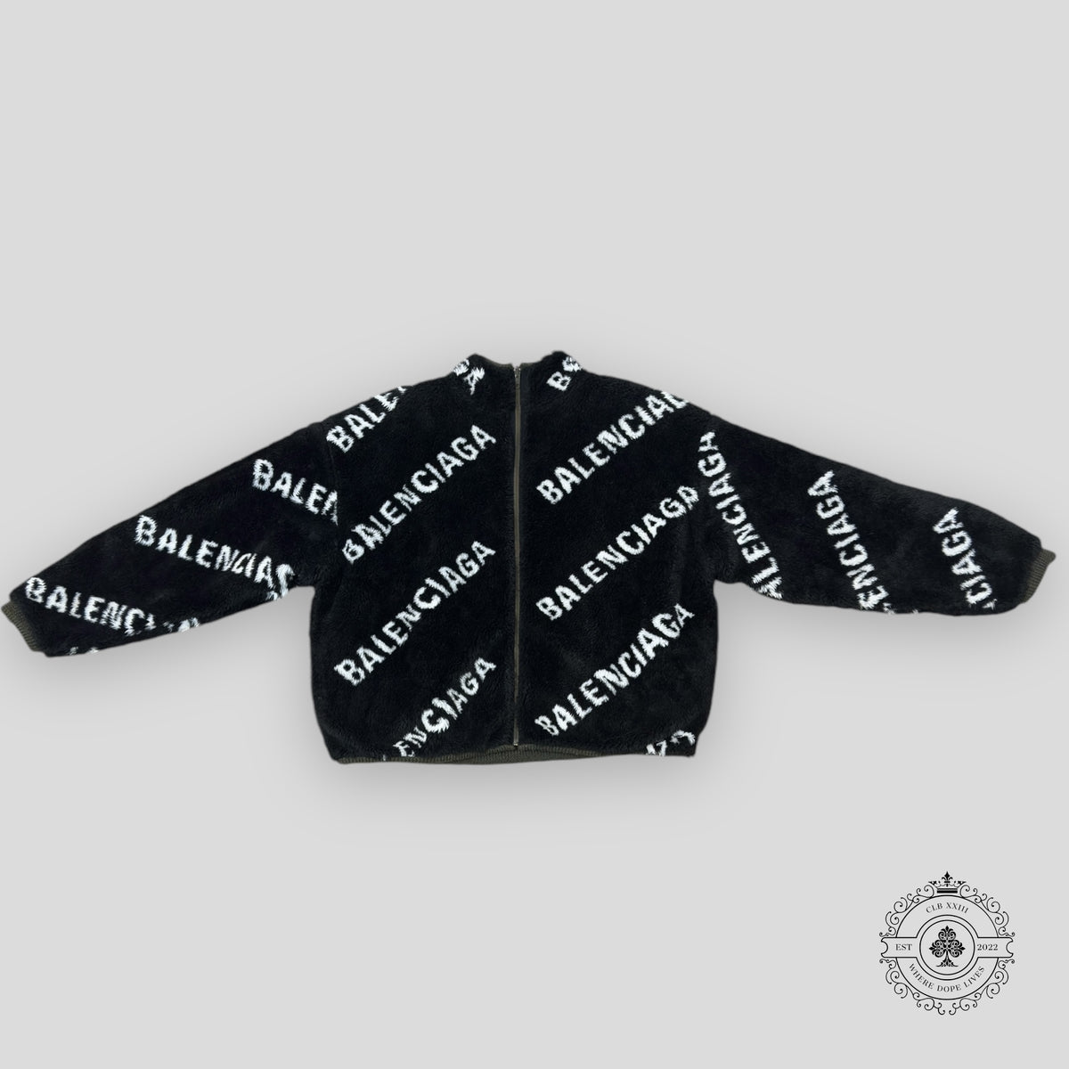 Balenciaga Faux Fur Zip-Up Hoodie in Black / White