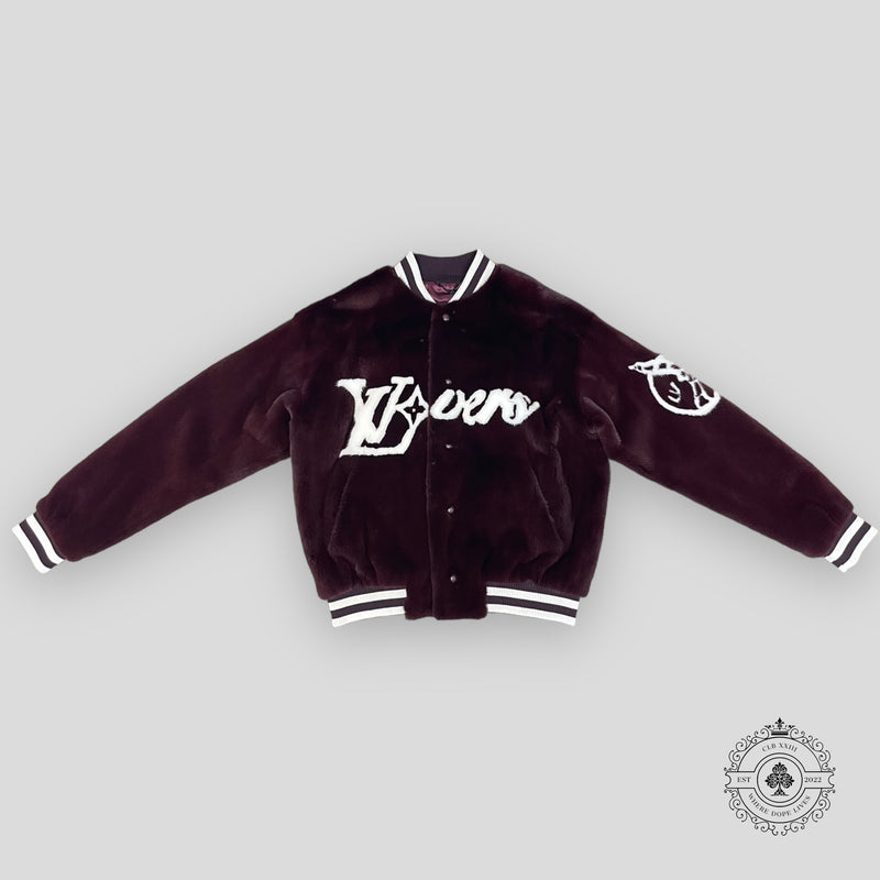 Louis Vuitton Lovers Mink Bomber in Maroon