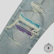 Amiri Watercolor Patch Jeans in Light Wash/Multicolor