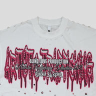 Blind Love Artistic Trafficking Rhinestone T-Shirt in White/Pink