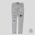 Purple Brand P001 Flannel Patch Skinny Jeans in Khaki - Preowned